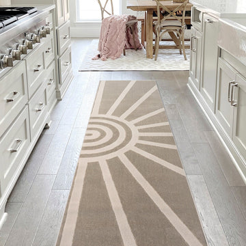 Nordic MidCentury Scandinavian Abstract Sun Two-Tone High-Low Area Rug